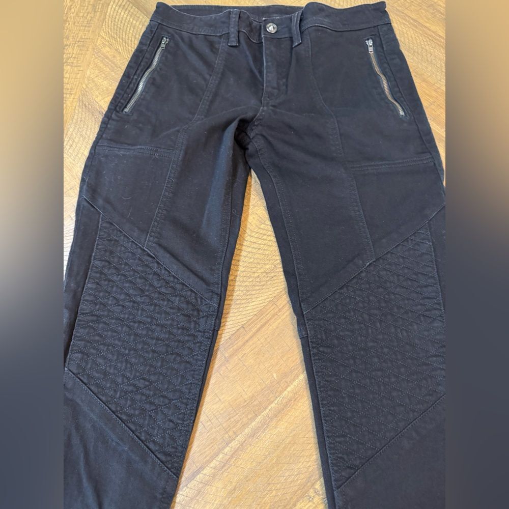 Skingraft Black Moto Skinny Jeans With Quilted Panels And Zipper Details Size 28 - Picture 9 of 16